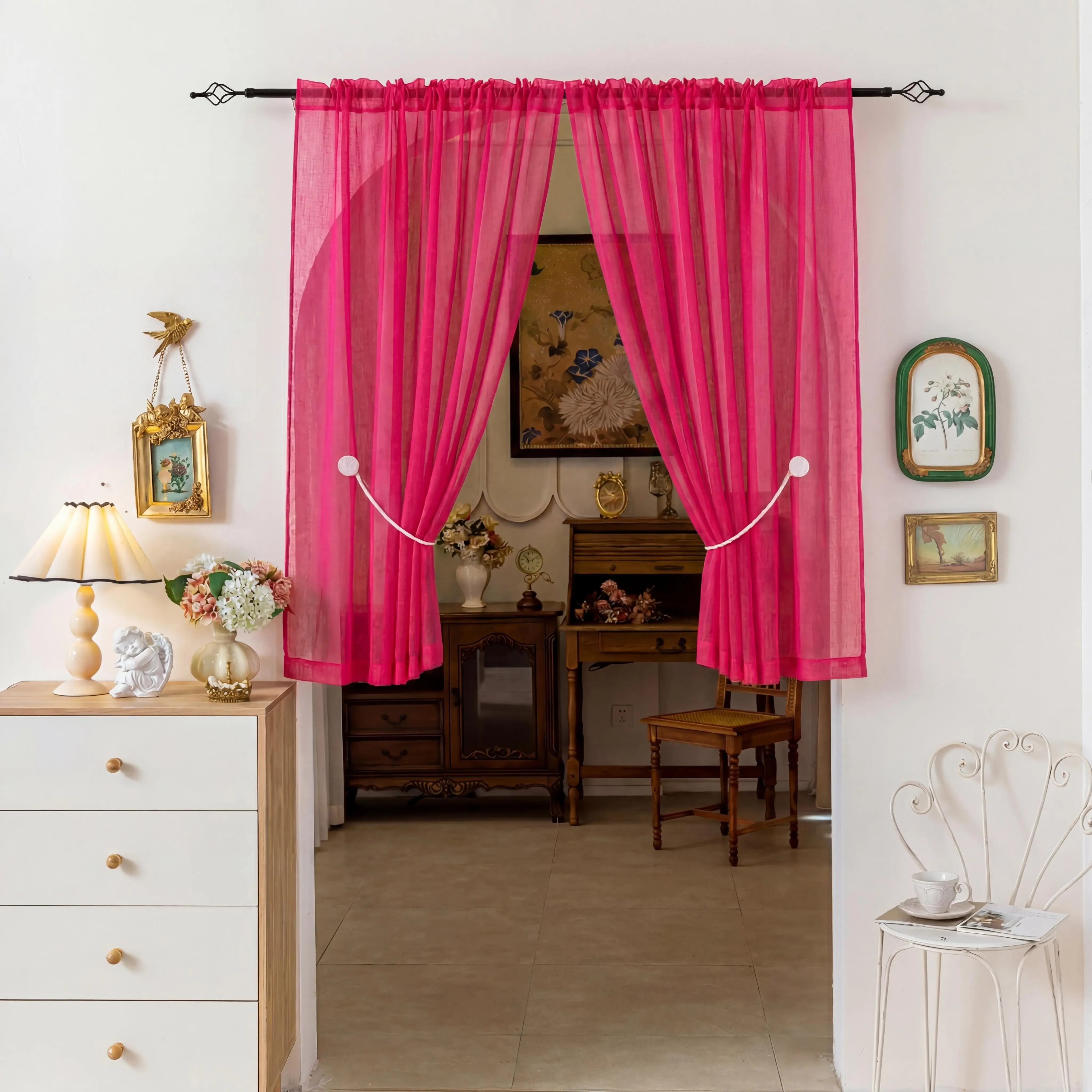 4-Piece Faux Linen Polyester Semi-Sheer Rod-Pocket Drapes Curtains, 34x63 in Solid-Color, Wrinkle Resistant Flat Weave Hand Wash Only Anti-Shrink Dustproof Breathable Lightweight Premium Window Treatments for Bedrooms, Living Rooms L21
