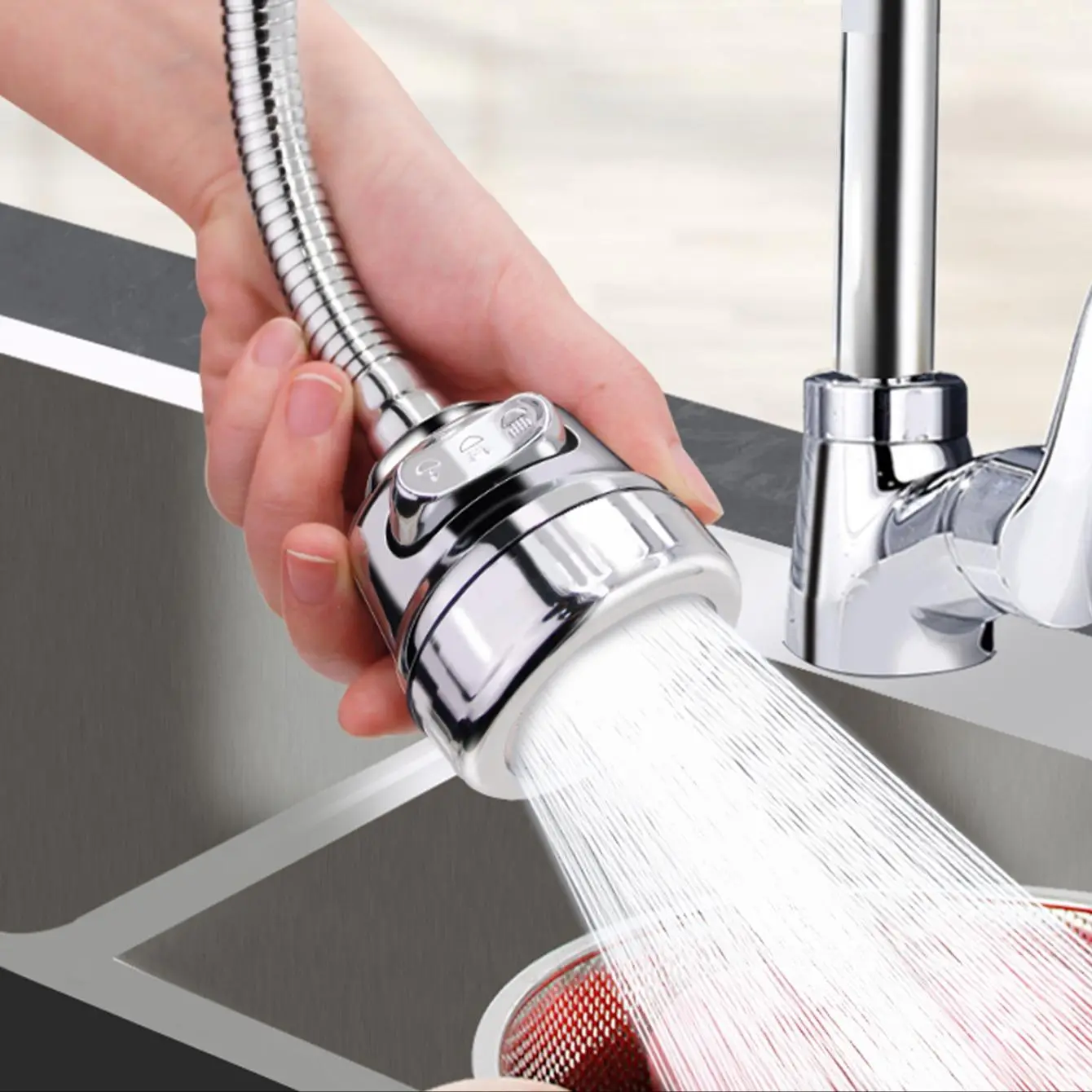 Kitchen Faucet Sprayer Attachment, 1 Count Sink Faucet Sprayer Replacement, 3 Mode Kitchen Faucet Aerator, Faucet Aerator Extension, 360 Degree Rotatable Kitchen Splash-proof & Water-saving Faucet Extender, Rotatable Rotary Faucet