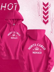 'monaco' Fun Letter Print Men's Hoodie, Soft Stretch Knit Fabric, Standard Fit, Casual Daily Wear, All Season Hooded Top, Youth Essential