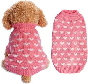 Knitted Sweater Heart Puppy Sweater Warm Soft Pet Holiday Clothes for Small Cats and Dogs (, S)