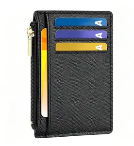 Women's Slim RFID Blocking Card Holder – Minimalist Crosshatch Black Small Pocket Wallet for Business & Everyday, Great Gift for Her