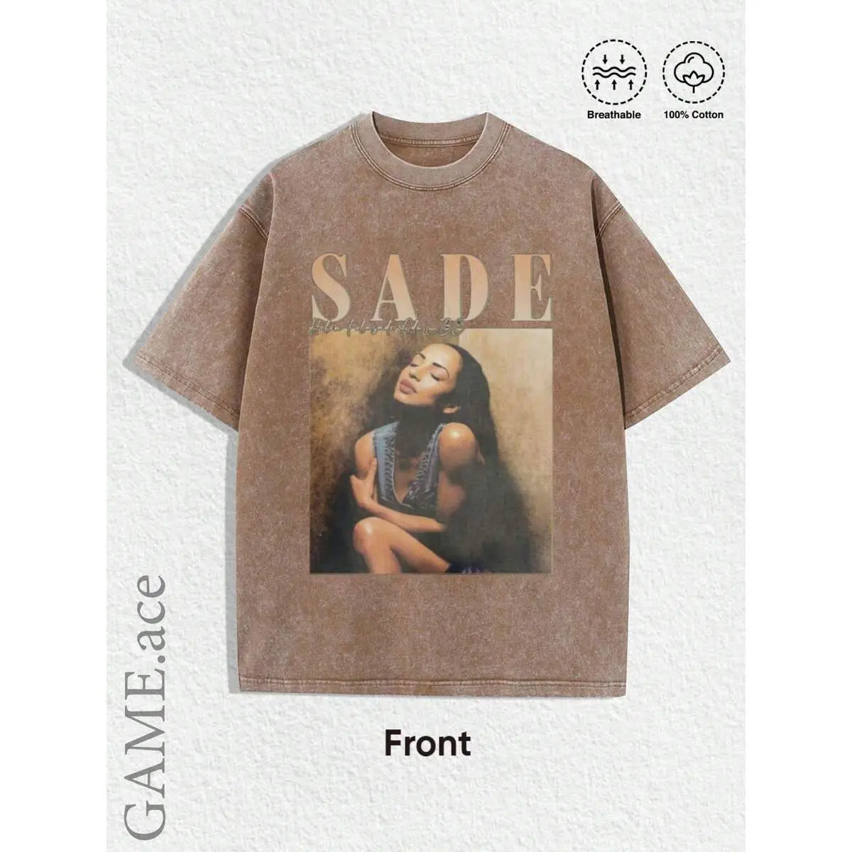 1PCS Summer Tops, Y2K Swag Tee, Vintage Sade Graphic T-Shirt - Bohemian Retro Music Band Tee With Black & Golden Print, Spring/Summer/Fall Men Clothes, Regular Fit Shirt, Christmas & Halloween & Pride & Father's Day & Easter & Mother's Day