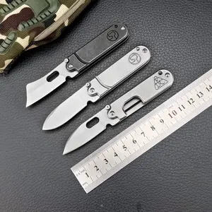 Outdoor Mini Folding Knife 5Cr13Mov Blade 420 Steel Handle Stainless Steel Self Defense Portable Pocket Knife Necklace Key Knife EDC Camping Tools