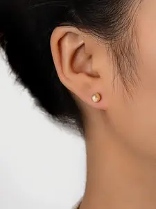 Fashion Simple Copper Round Ball Earrings for Women, Non-Fading Ear Studs, Elegant Jewelry Accessory, Perfect Gift Idea