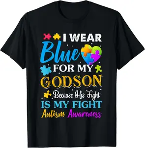 I Wear Blue For My Godson Autism Vintage Godmother Godfather Aware Unisex T-Shirt Cotton Menswear Man Classic