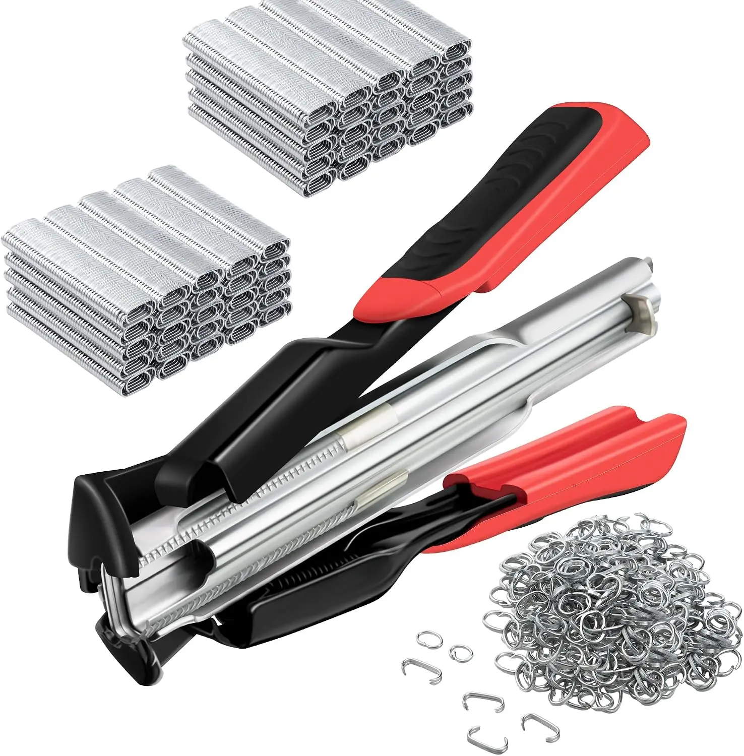 Dreyoo 2500-Piece 3/4" Hog Ring Pliers Kit, C-Clip Fastener Tool for Pet Cages, Fencing, Upholstery, Car Seats & Sausage Casings