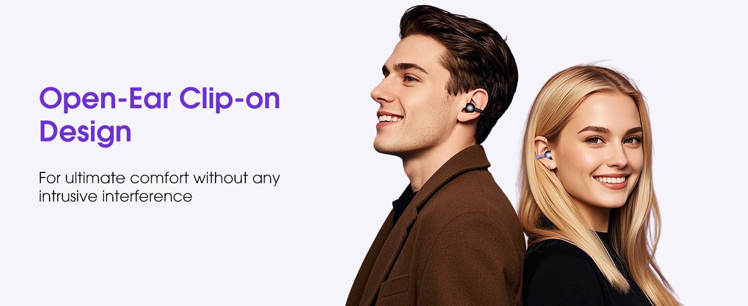 Clip-On Earbuds, Lightweight Comfort with Anti-Drop Design Open Ear Earbuds Bluetooth 5.4, 50H Battery Open Ear Headphones, Waterproof, Perfect for Glasses Wearers, Sports and Workouts
