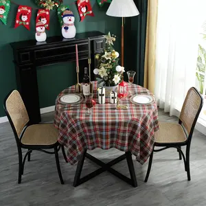 Red Plaid Tablecloth for Spring, Round Table Cloth with Wipeable,Tablecloths for Dining Room,Kitchen,Party,Home Decor
