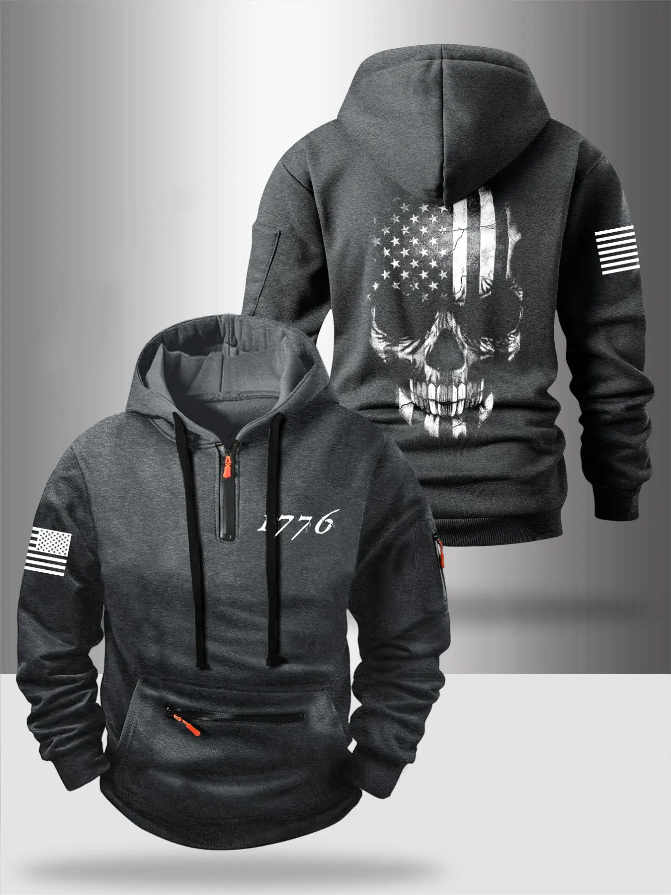 Fall & Winter Stylish Zipper Long Sleeve Hoodie with Eagle American Flag Graphic Print, Loose-Fitting Casual Sweatshirt for Outdoor Relaxation, Casual Streetwear Hoodie, Athletic Hoodies