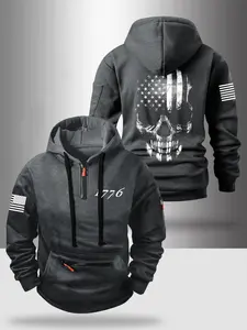 Fall & Winter Stylish Zipper Hoodie with Eagle American Flag Print, Loose-Fitting Casual Sweatshirt for Outdoor Relaxation