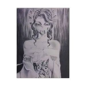 Mavous Artwork Canvas Satin Stretched Wall Art Monochrome Portrait with Subtle Sheen and Sturdy Wooden Frame for Indoor Display