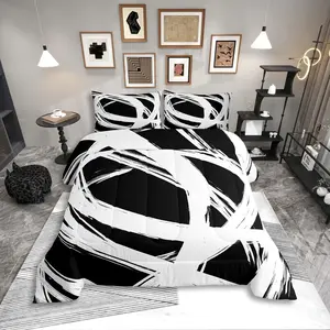 White and Black Abstarct Comforter Set,Graffiti Stripes Lines Bedding Set,Aesthetic Geometric Duvet Insert,Contemporary Boho Modern Art Quilt