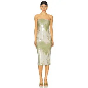Camila Coelho Alandra Midi Dress in Green & Beige