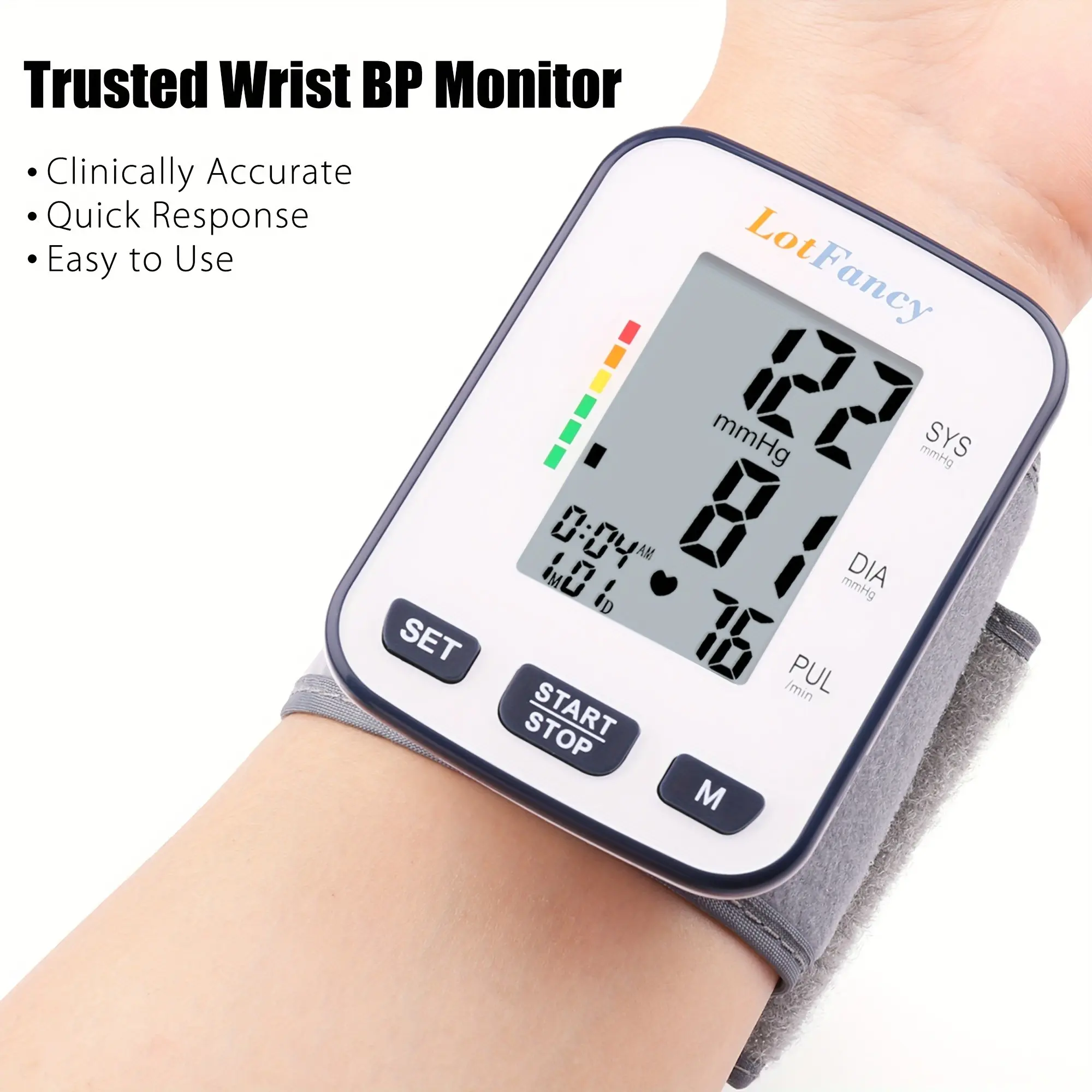 Automatic Digital Wrist Blood Pressure Monitor with Large LCD Display And Adjustable Cuff - Suitable for Adult Use, Battery Operated, 36V Or Below, No Batteries Included