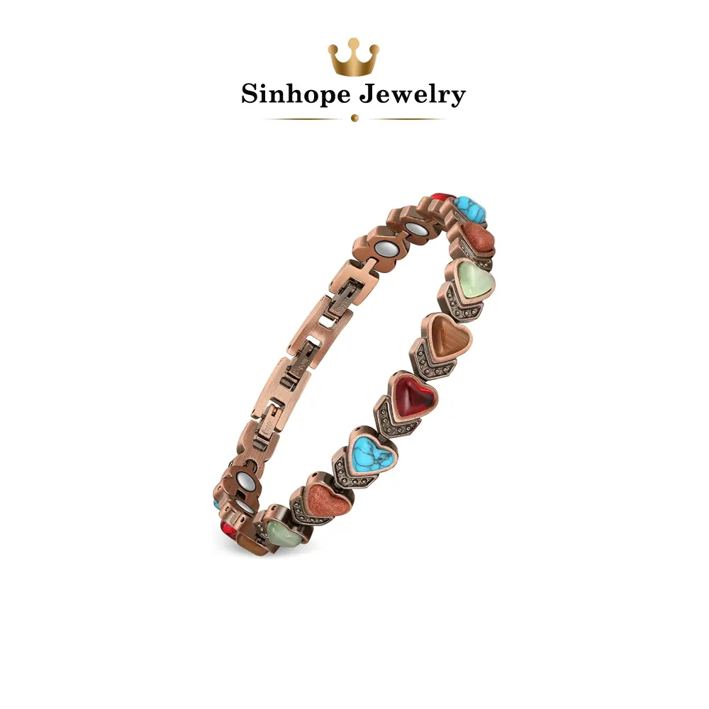 Women's Fashionable Antique Bronze Bracelet, Super Strong Magnetic Bracelet, Equipped with 3800 Gauss Magnets and Natural Turquoise and Gemstones, Relieves Joint Pain and Stress, Adjustable, Jewelry Gift