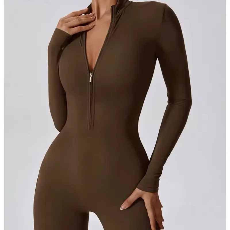 Yoga Set Women's Jumpsuits One-Piece Suit with Zipper LongSleeve, Fitness Bodysuit, and Tracksuit for Workout