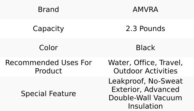 AMVRA Rambler 36 oz Stainless Steel Water Bottle with Chug Cap – Vacuum Insulated, Leakproof, BPA Free – Keeps Drinks Cold 24H Hot 12H – Reusable Travel Bottle, Black