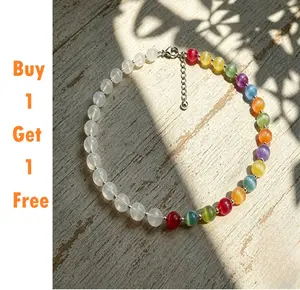 【BUY 1 GET 1 FREE】 Dopamine Necklace - Rainbow Beaded Choker - UV Reactive Necklace Waterproof - Summer Jewelry Stainless Steel, Stackable
