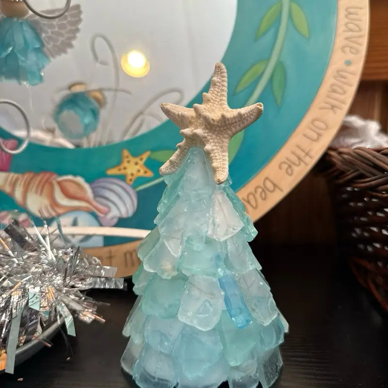 Small Authentic Starfish Sea Glass Tower for Coastal Inspired Christmas Decorating Unique Coastal Christmas Tree Design