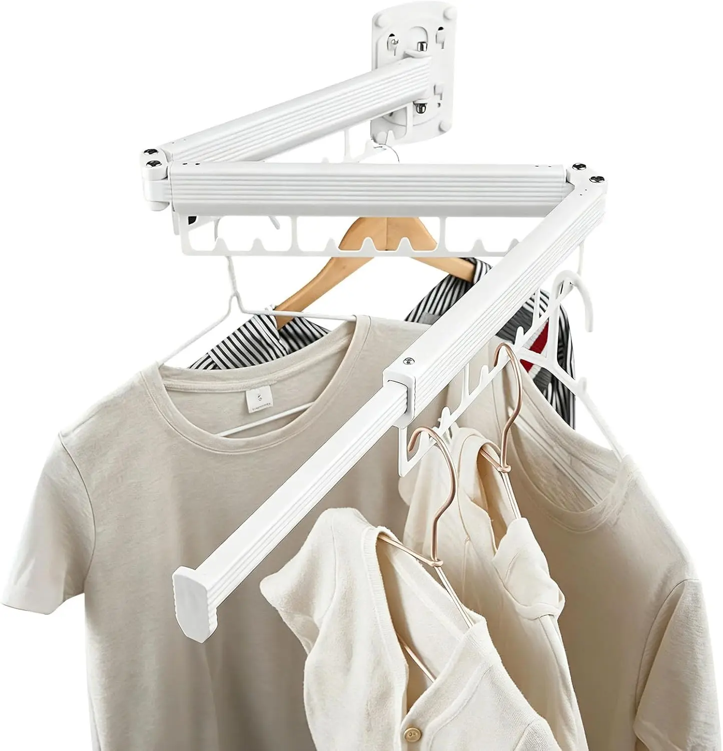 Foldable Wall Mounted Laundry Drying Rack, 3 Fold Retractable Clothes Drying Rack, Durable Clothing Hanger Rack for Laundry Room, Balcony, Bathroom (White)