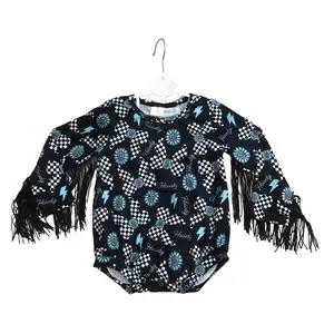 Baby Girl Winter Bubble Turquoise Western Clothes Tassel Romper Onesie Winter Clothing