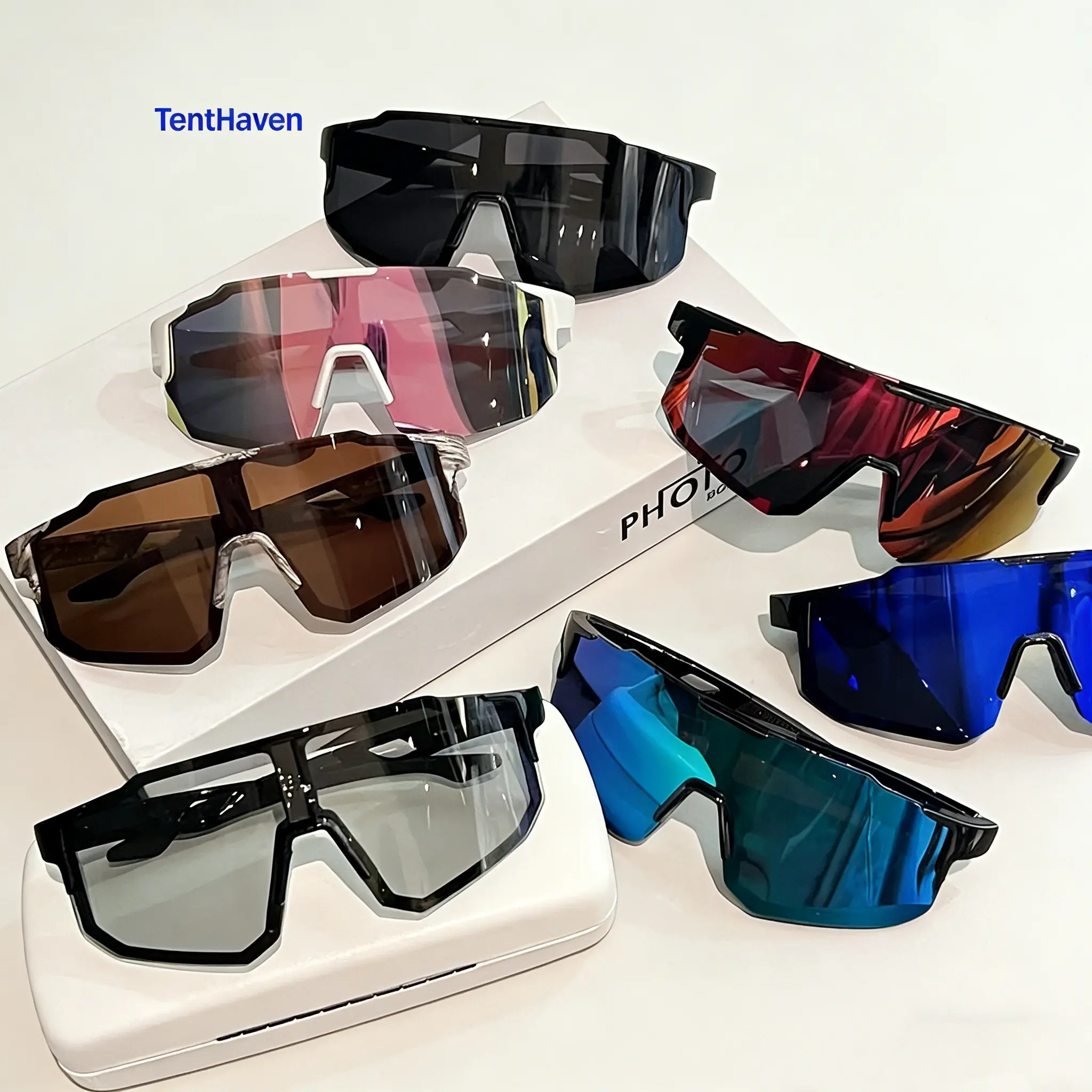Large Frame Shield Riding Glasses for Men & Women, 7-Pair Tinted Set, Windproof & UV Protective Bike Gear, Cycling Accessories for Outdoor Sports
