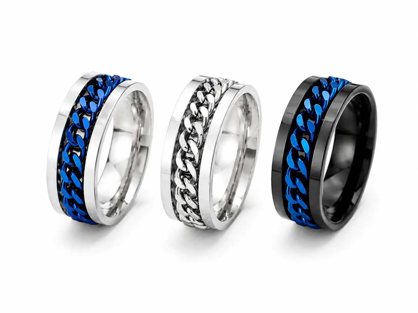 Avoria Midnight Link Chain Spinner Ring, Unisex Fashion Costume Jewelry Accessory