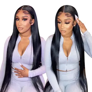 FORGIRL FOREVER 32 inch 13x6 Straight Hair Wig Pre Plucked Lace Front Human Hair Wigs For Women Natural Color Silk Straight Lace Frontal Wigs