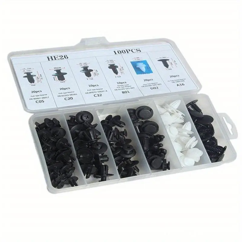 100-Piece Bumper Retainer Clips Set - Upgrade Your Sizes for Car Plastic Rivets & Push Retainer Kit - Door Trim Panel & Fender Automotive Accessories Car Accessory
