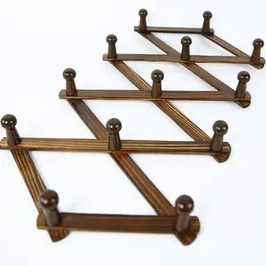 Walnut Wooden Accordion Wall Coat Rack - Expandable Hanger with 13 Hooks for Hats, Bags, Towels, Home Decor Use