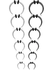 6Pairs 16G Horseshoe Septum Rings 316L Stainless Steel Nose Horseshoe Septum Hoop Cartilage Daith Earring Nose Ring Hoop Septum Piercing Jewelry for Women and Men 6/8/10/12/14/16mm Black Silver Tone