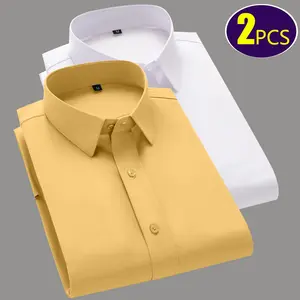 2-Pack Men's Long Sleeve Shirts Business Professional Dress Non-Iron Suit Shirt Casual Tooling