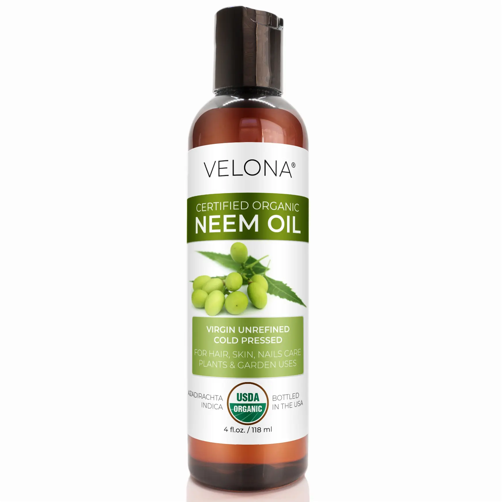 velona Neem Oil USDA Certified Organic - 4 fl oz | 100% Pure and Natural Carrier Oil | Virgin, Unrefined, Cold Pressed | Hair, Body and Skin Care