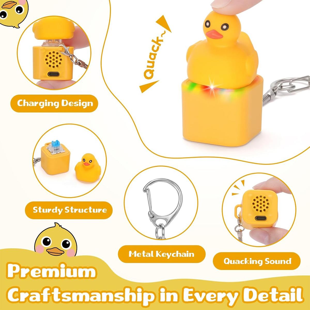 Frog Button Keychain, Rechargeable Duck Keychain Sound, Lizard Anxiety Relief Croaking Keyboard Fidget Toy, Fun Keychain with Colodful Lights, for All Holiday Gifts