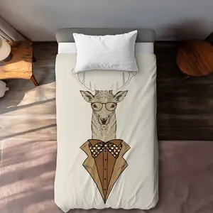 Begin Home Decor C1DCTXLW0C57NY Deer with Brown Coat Rustic Livingroom Twin Size Extra Long Duvet Cover - Home Decor