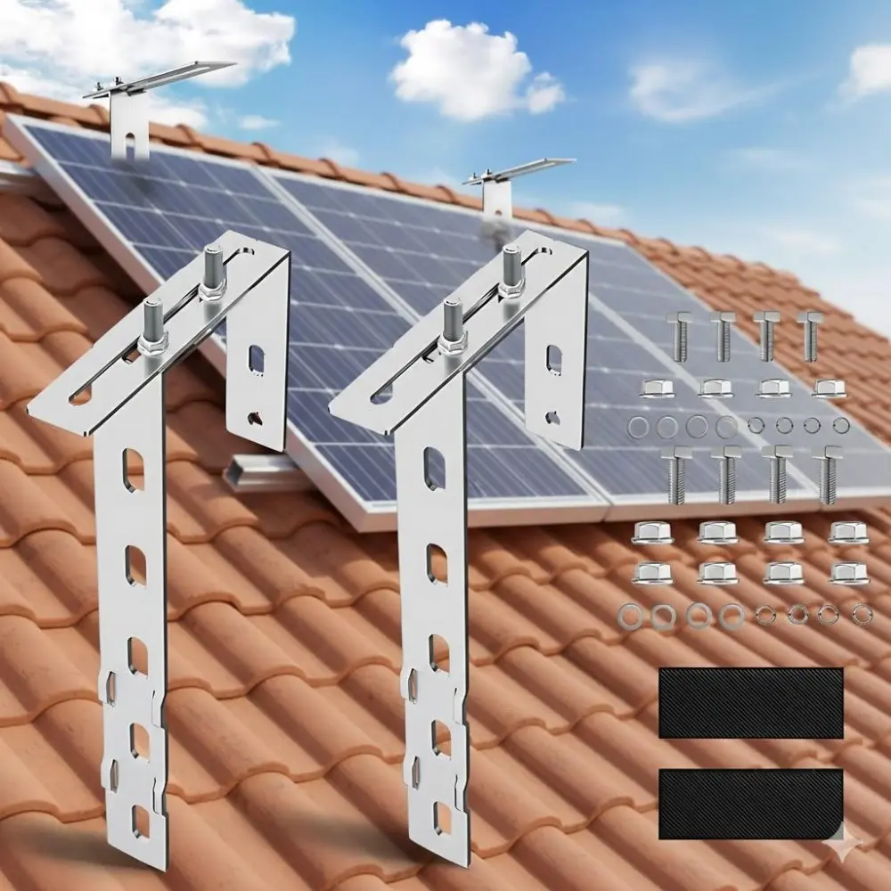 Solar Bracket Clamp Kit for Square Rail Balcony: No-Drill Rustproof Mounting, Easy Install PV Panel Hardware, Stable Damage-Free Fit for Home Terrace Solar System Accessories