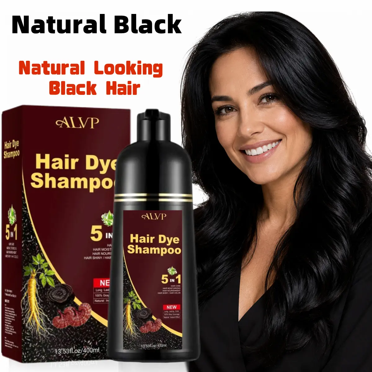 ALVP 2026 5-in-1 Herbal Hair Dye Shampoo - Vegan Haircare Product, Gentle Plant Formula for Long-Lasting Gray Coverage, Hypoallergenic Chestnut Brown with Ginseng for Adults, Healthy Hair Option, Father's Day Gifts Candidate, Natural Shampoo