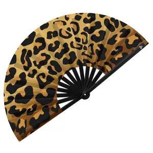 Leopard Print Rave Bamboo Folding Hand Fan / Clack Fan - Large