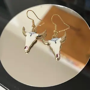 Blue Diamond Longhorn Cow Earrings