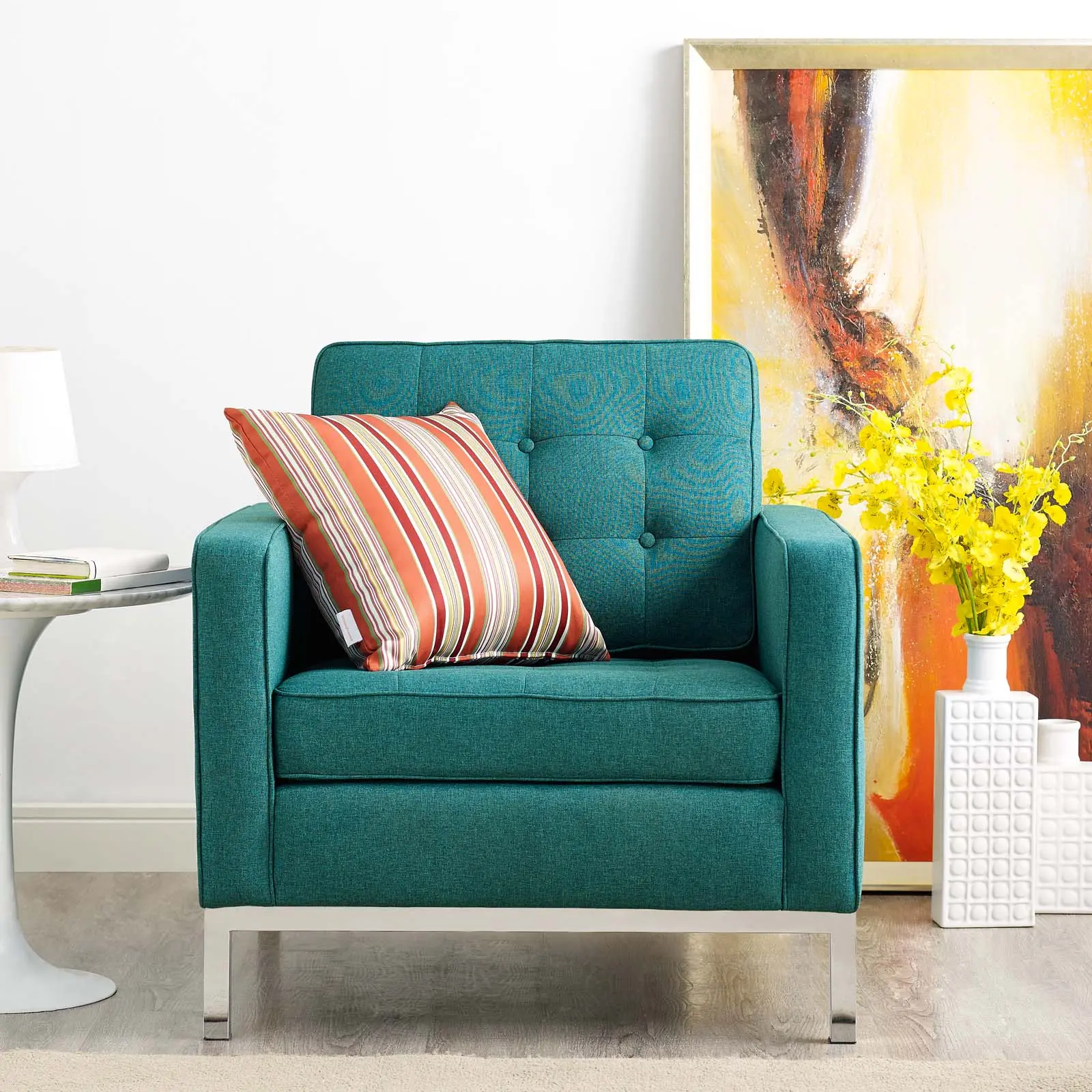 Modway Loft Upholstered Fabric Armchair, Teal Indoor Furniture Chair - Preferred Choice for Reception Areas, Ideal for Hotels, Fortune 500 Companies, Perfect for Indoor Use