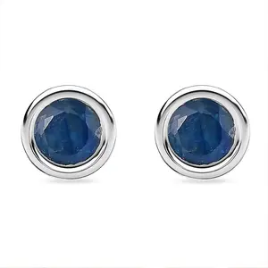 Shop LC Poke Free  Blue Sapphire 0.65 ctw Stud Earrings in Rhodium Over Sterling Silver