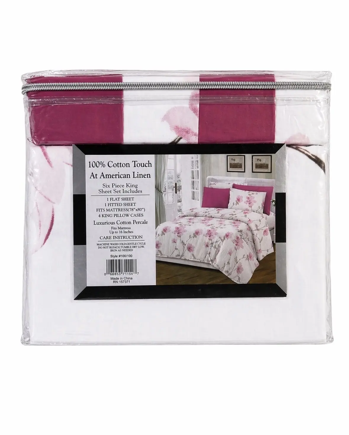 King Size 6 Piece Sheet Set – Soft Cotton Touch – Deep Pocket 16" – Pink Floral Print