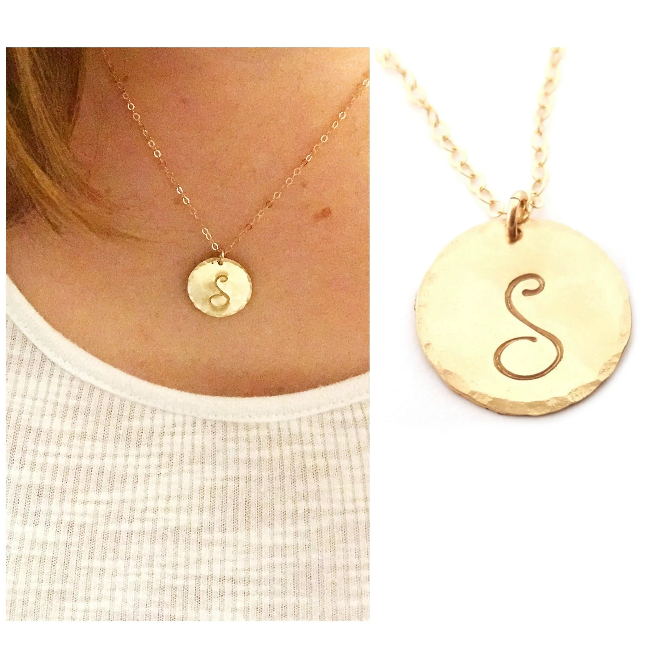 Hammered Gold Filled Disc Personalized Initial Necklace