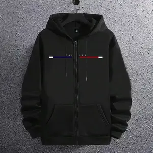 Men's Paris Stripe Zip-Up Hoodie | Casual Streetwear Jacket in Medium Size Black Color