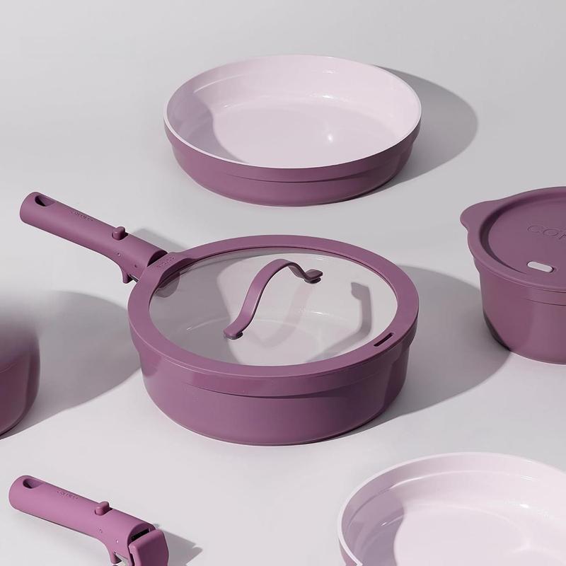 CAROTE 21PCS Ceramic Cookware Set,Pots and Pans set Non Stick,Induction Cookware Set with Removable Handle,RV Kitchen Cooking Set,Non-toxic Kitchen Cooking Set, PFAS and PFOA Free,Purple