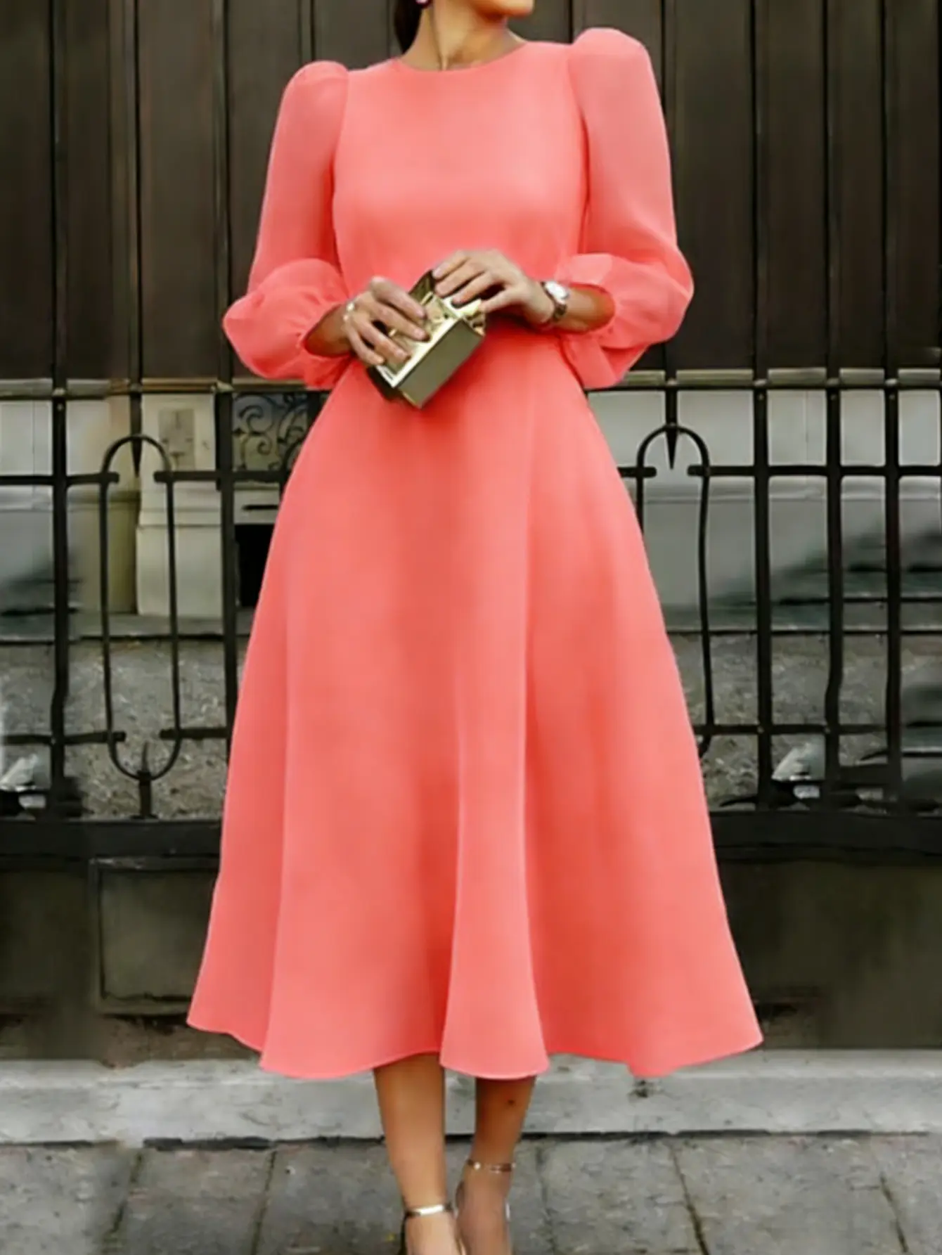 Sunset Gradient Floral Print Chiffon Dress for Women, Long Sleeves, Flowy Maxi Length, Zipper at Back, Formal Evening Wear, Wedding Guest Maxi Dress