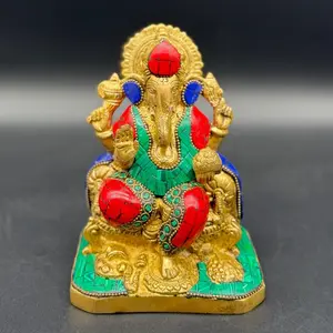 Colorful Ganesha Small Statue - Vibrant Gold, Green, Red, Blue Accents - Perfect for Decor