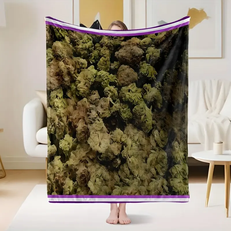 1pc Dank Weed Blanket Green Plant Shawl Blanket Fun Plant Design Throw Blanket for Bedroom Living Room Home Decor Soft Warm Cozy Lightweight Gift for Plant Lovers Weed Enthusiasts