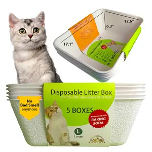 ANGELYCIA Disposable Litter Boxes for Cats, Baking Soda Effect and Maximum Odor Control, Durable and Water Resistant, Large Size Cat Litter Box