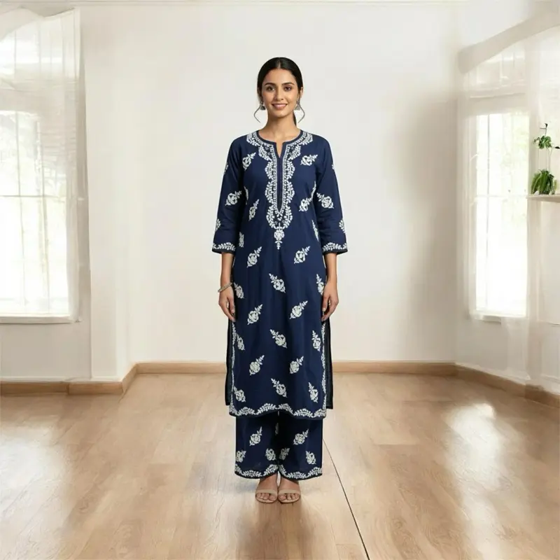 Lucknow Pure Chikankari Hand Work Heavy 22kg Rayon Fabric Summer Cool Fabric Cord Set for Women
